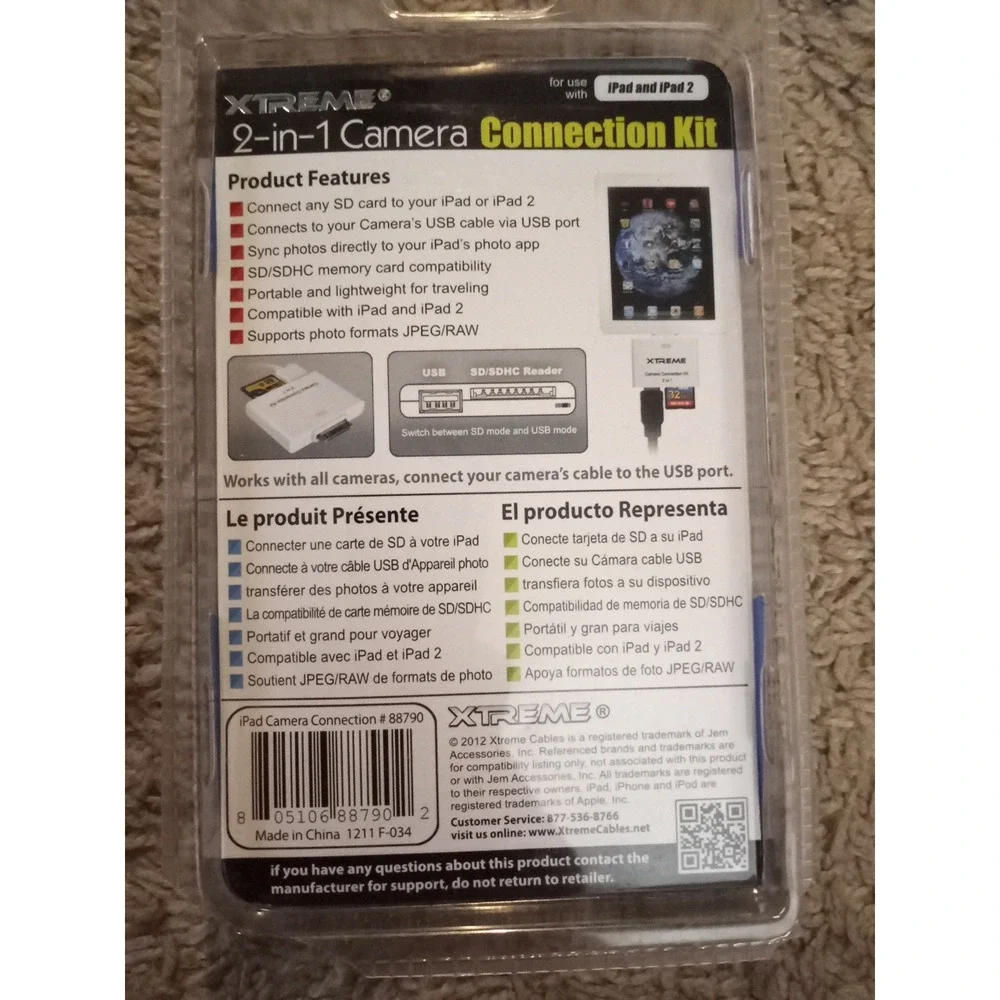 NIP Xtreme 2-in-1 Camera Connection Kit for Ipad & Ipad 2 Transfer Photos 88790